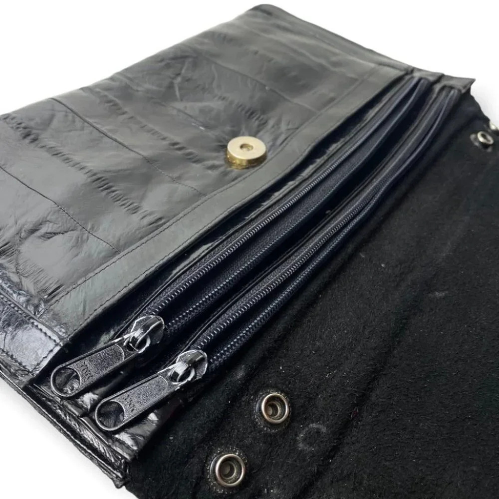 Vintage Black Eel Skin Clutch Made  in Korea - Picture 7 of 13